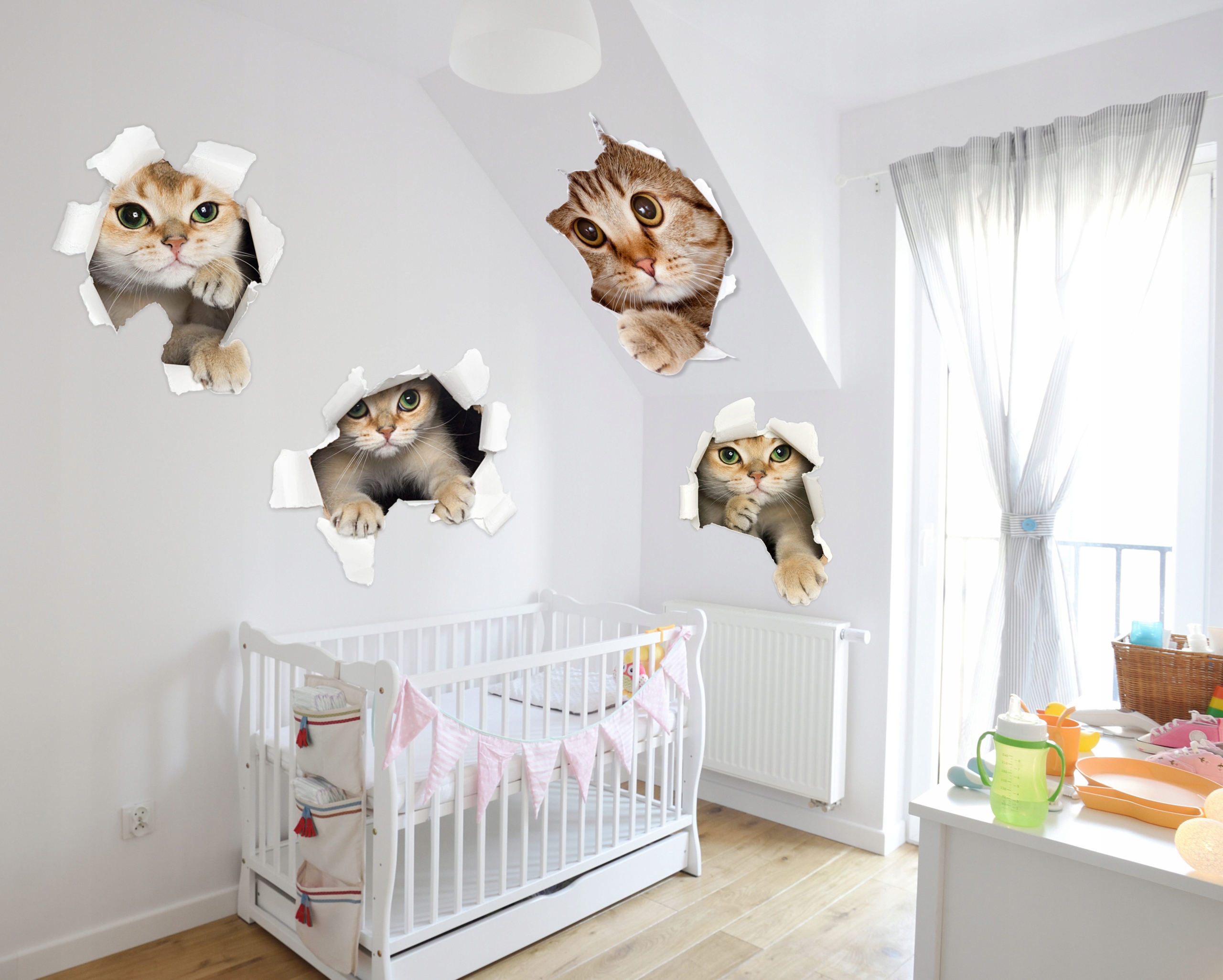 naklejki dla dzieci na ścianę koty 3d dziura 200 Długość 100 cm