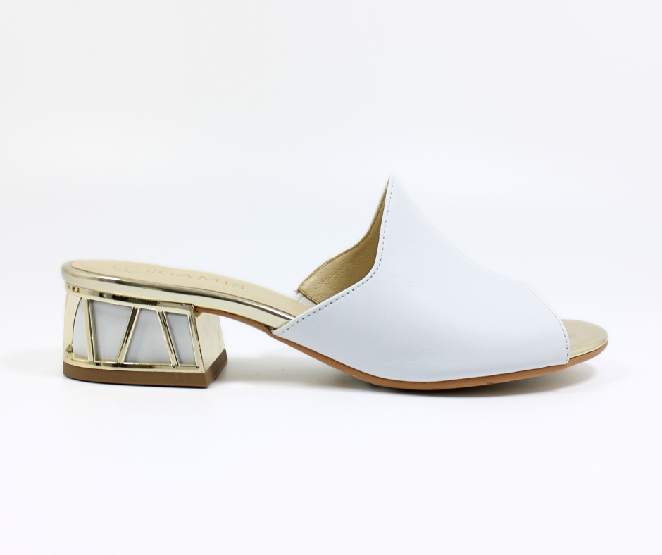 Kožené nazouváky na ozdobném podpatku bílé Gamis 7538 r39