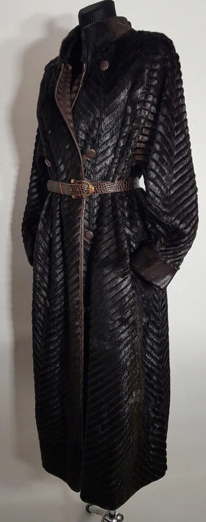 Zjawiskowy naturalny dwustronny kożuch futro prążek oversize M L XL