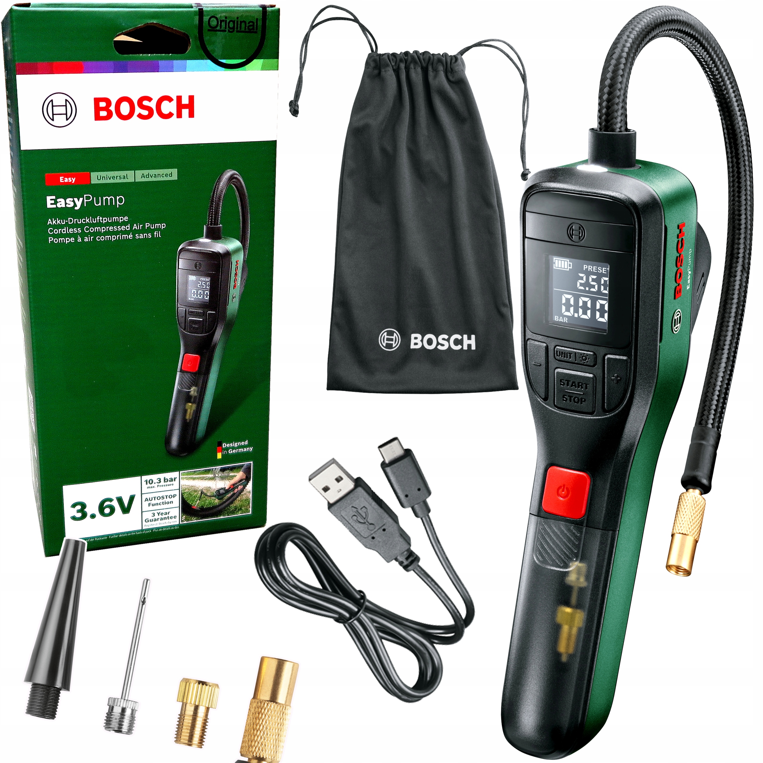 Mini kompresorek 10,3 bar latarka Bosch Easy Pump 0603947000