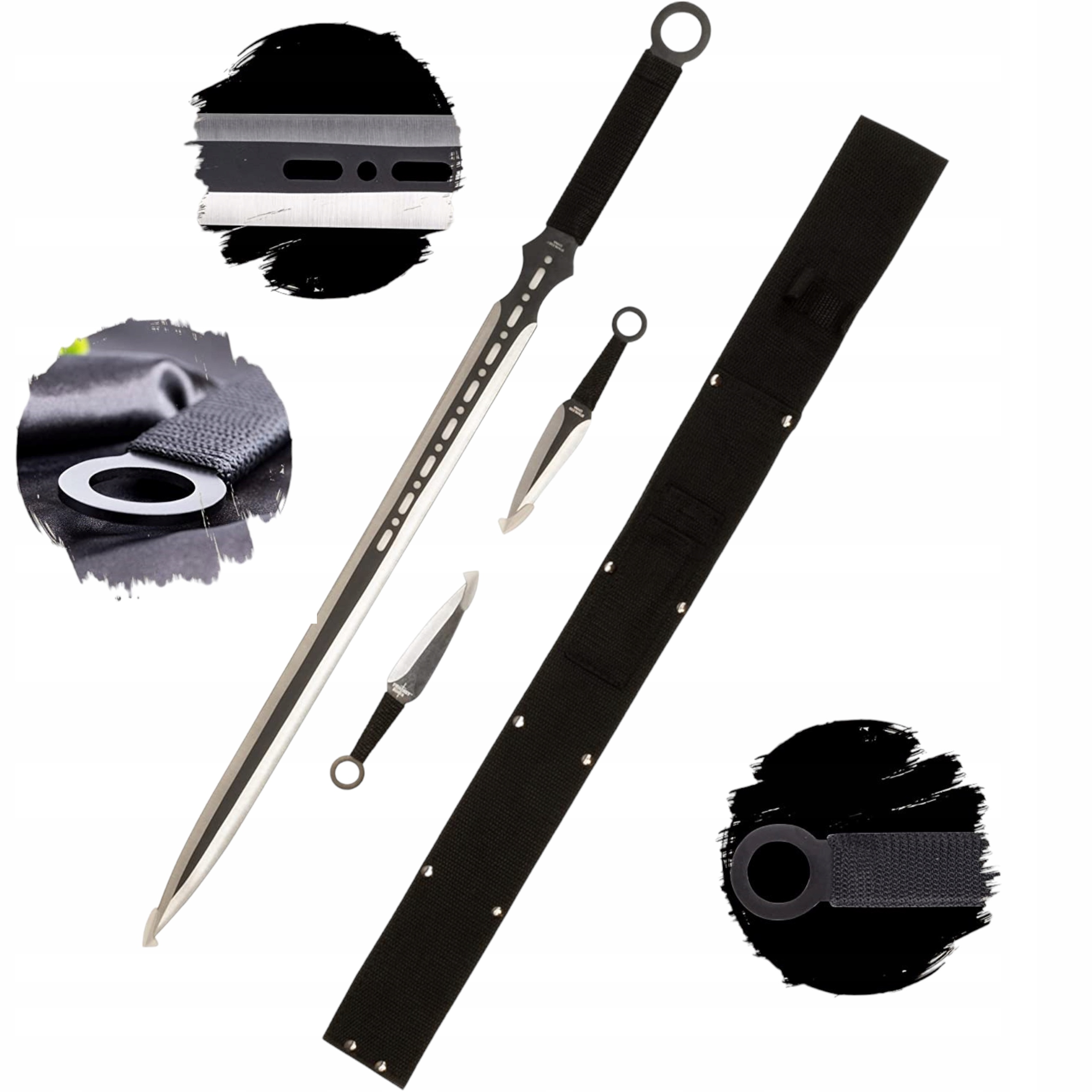 Set Mečů Ninja 68CM a 2 Nože Pro Házení FM-644D Tréninkový Ostrý