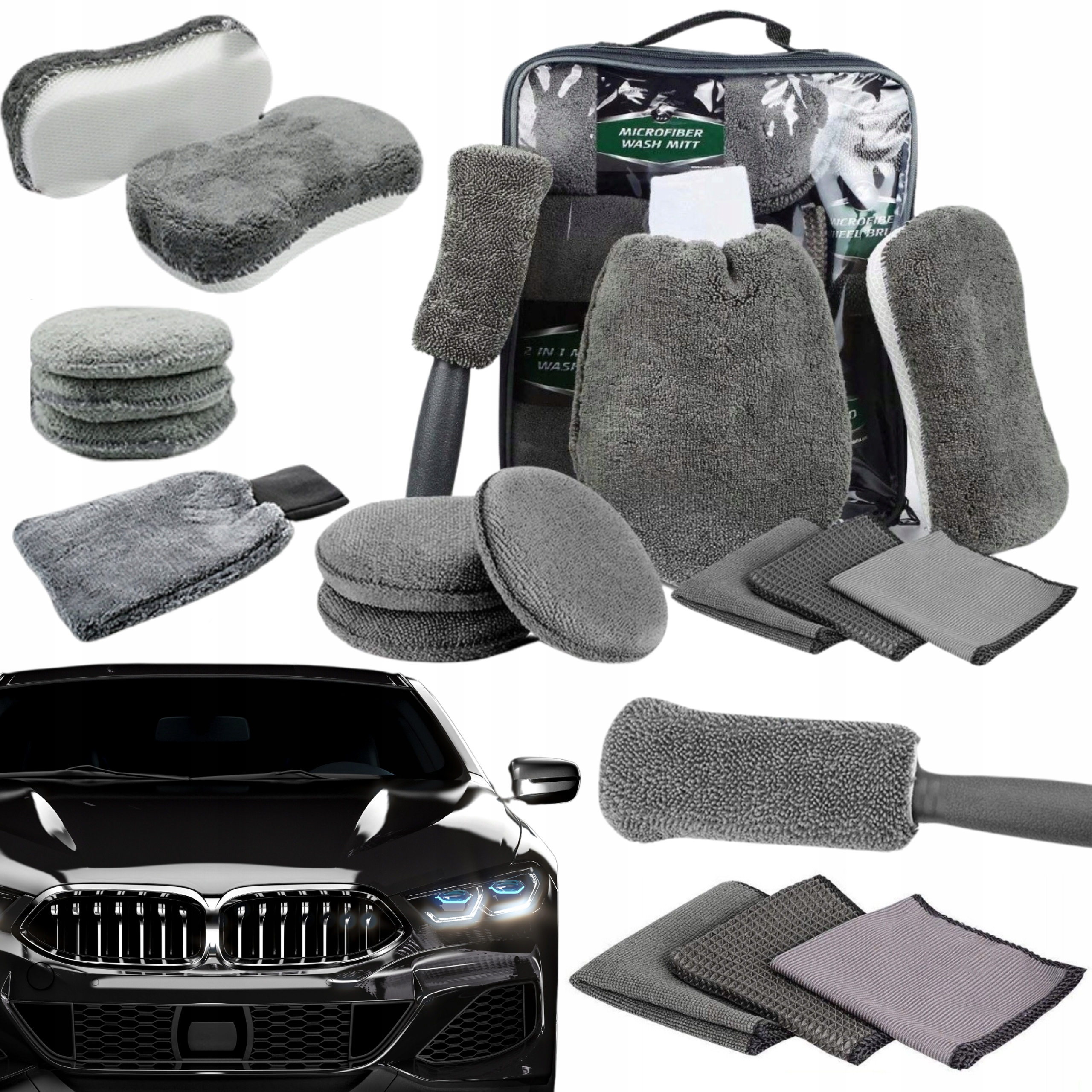 ZESTAW DO CAR DETAILINGU MYCIA SAMOCHODU AUTA DETAILINGOWY MIKROFIBRA 10el