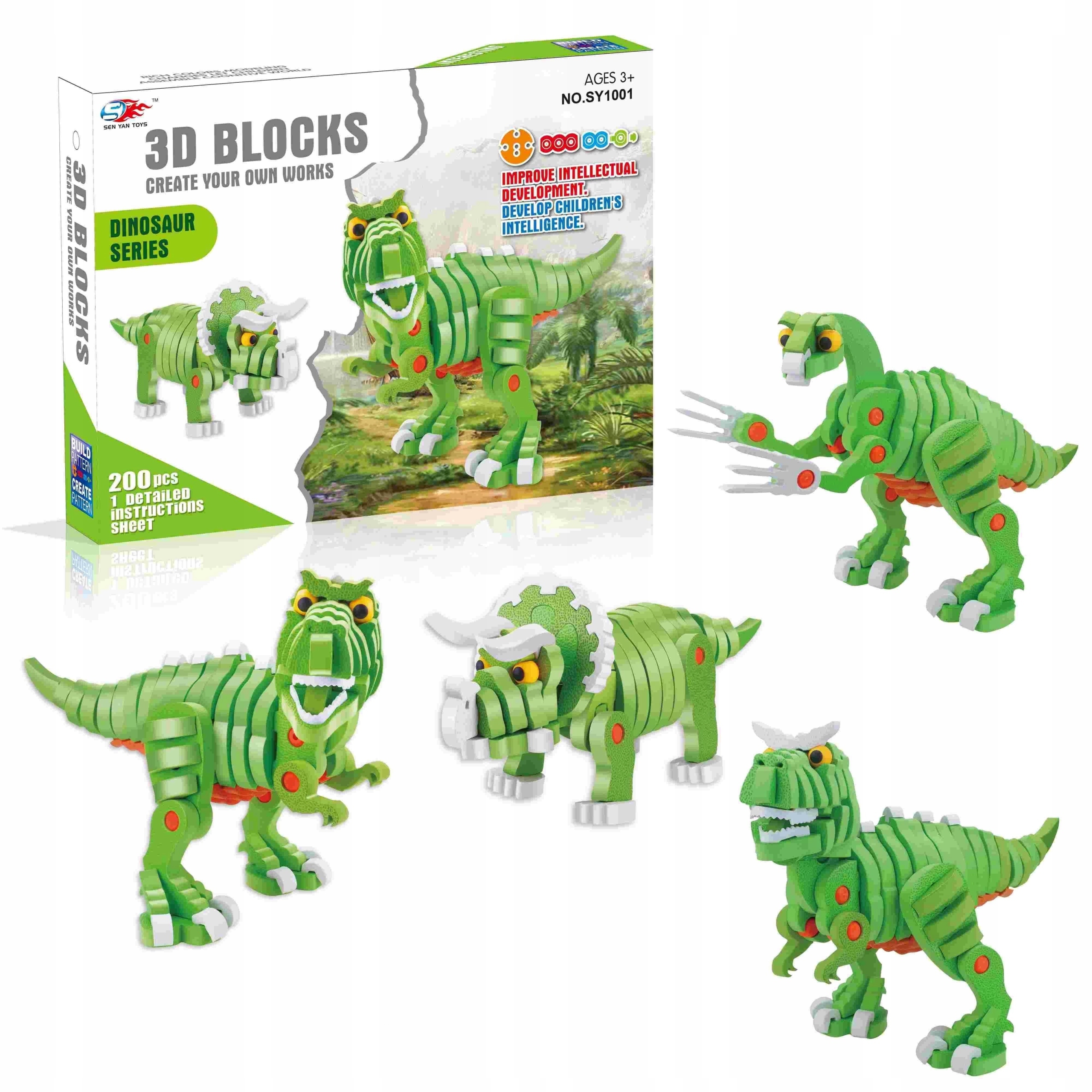 DINOZAURY ZESTAW KLOCKÓW PIANKOWYCH PUZZLE 200EL