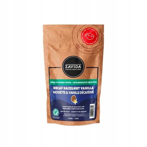 Zavida Hazelnut Vanilla Decaf 340 g bezkofeinová káva s příchutí zrnkové kávy