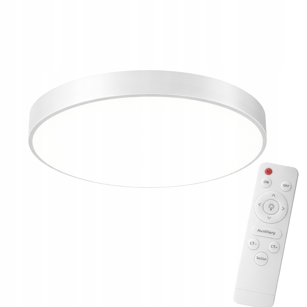 LAMPA OKRĄGŁA SREBRNY PLAFON PILOT 3 BARWY NOWOCZESNA SUFITOWA LED