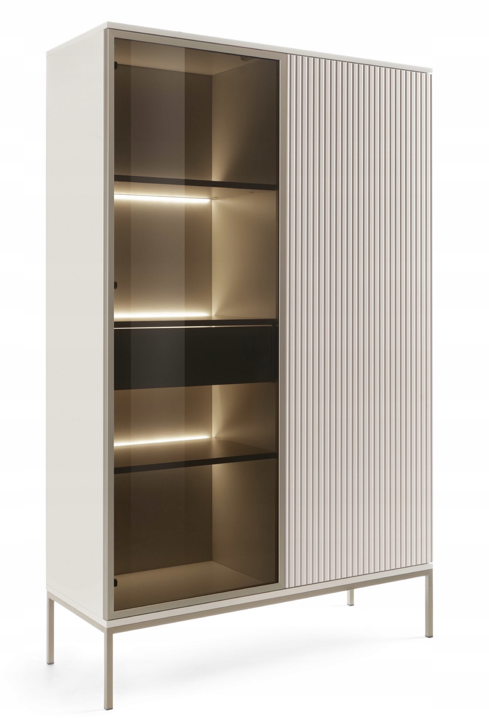 Vysoká vitrína Tosena dvoudveřová s zásuvkou 104 cm Kašmír Led osvětlení