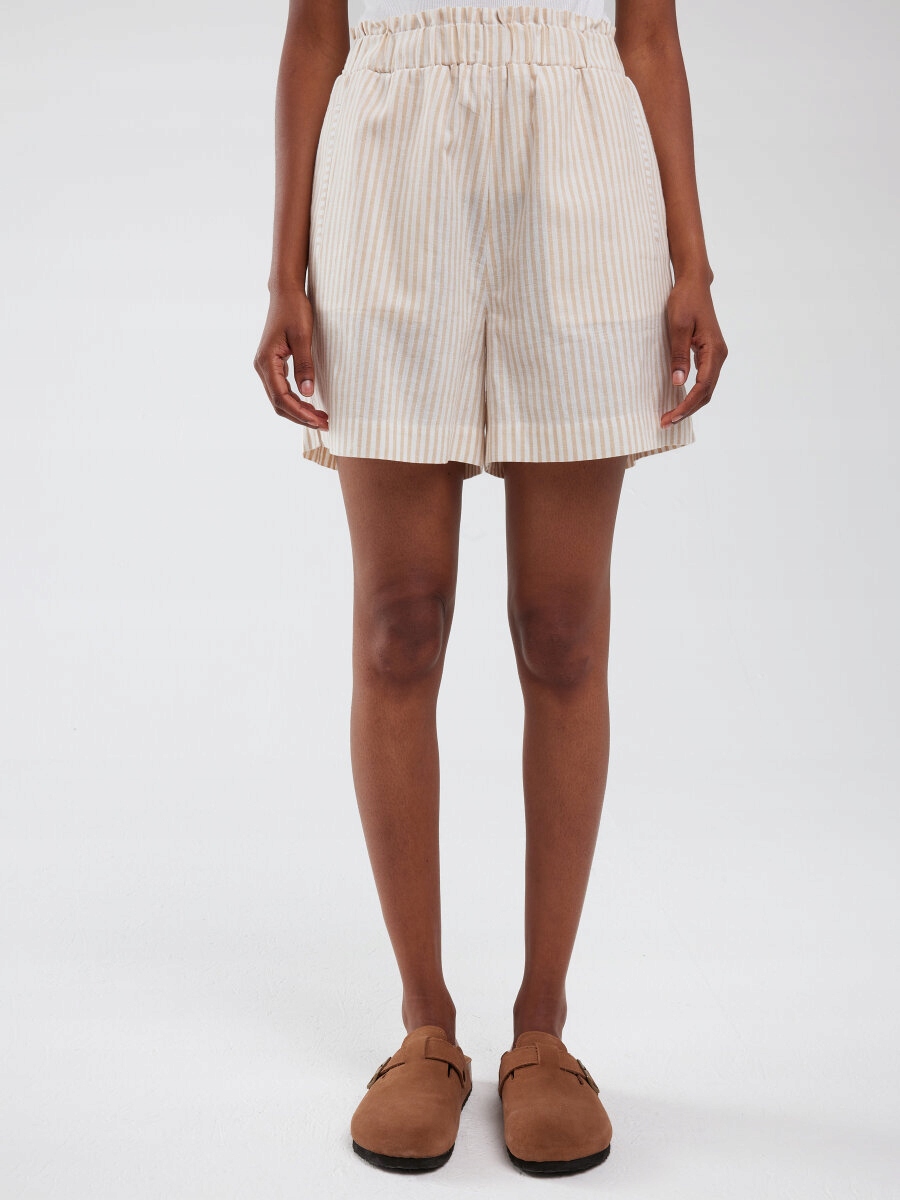 Big Star Dámské Lněné Šortky S Proužkem Béžové Endasi 805 Xs