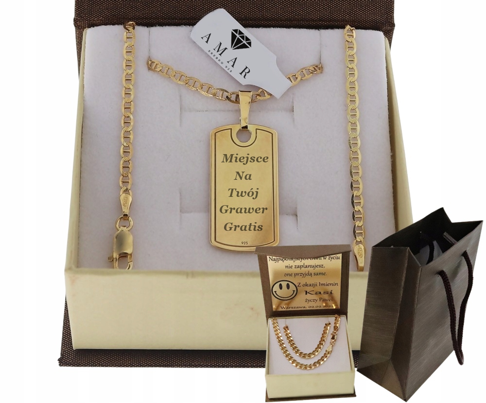 Zlatý Plný Řetízek Pánský Gucci Vojenská Známka Pr 925 585 Gravírování Bonus