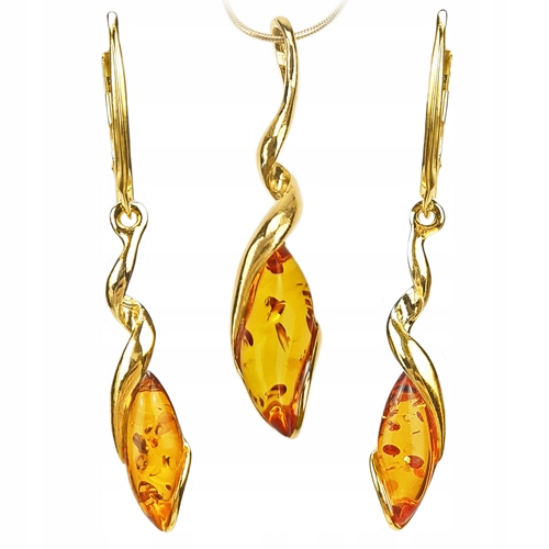 Zlatá souprava s originálním Baltský Jantar stříbro 925 Jako Dárek