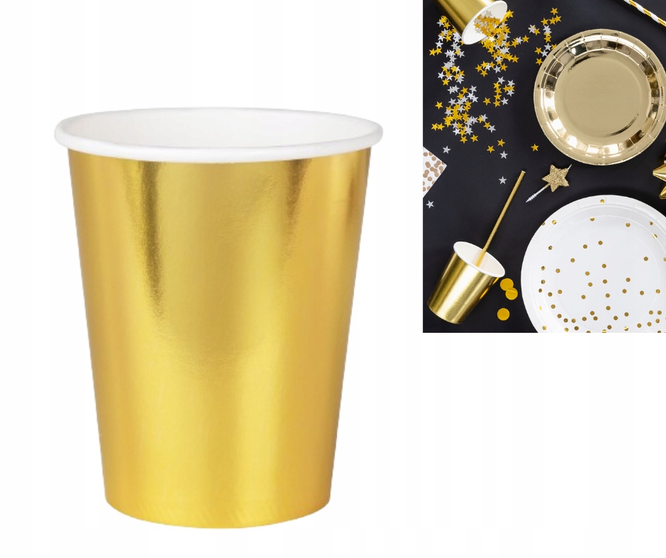 Złote KUBECZKI PAPIEROWE metaliczne imprezowe 6 szt 220 ml Okazje uniwersalny