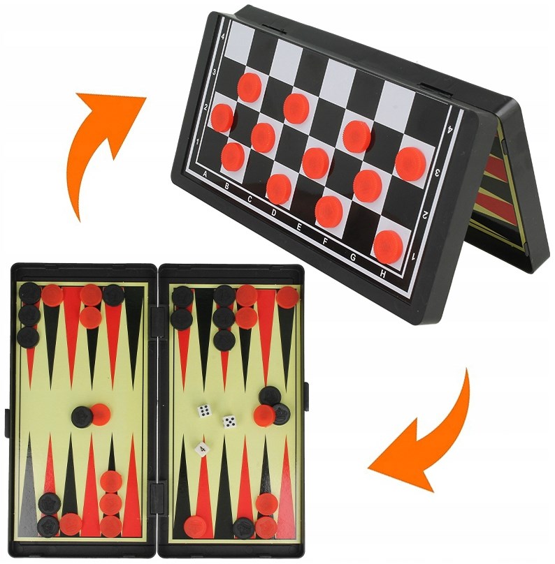 MAGNETIC TRAVEL CHESS 3in1 CHECKERS BACKTRACK Versiunea lingvistică a jocului independentă de limbaj