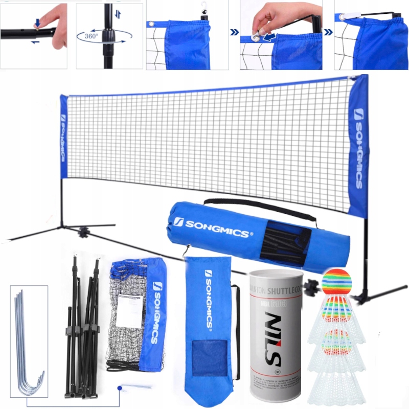 Siatka Do Badmintona Regulowana Wysokość Zestaw Badminton 4M Tenis