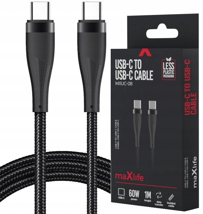 Kabel Maxlife USB - USB typ C 1 m czarny