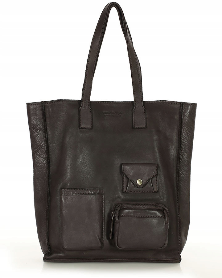 Torebka skórzana damska A4 z kieszeniami miejska ciemny brąz Marco Mazzini