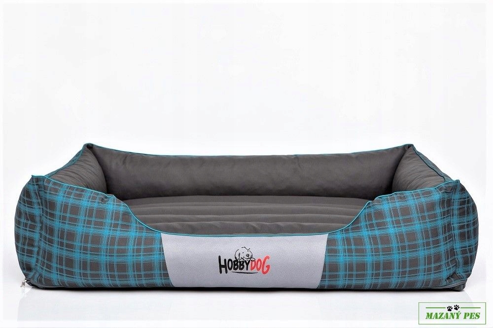 Levně Hobby Dog Pelíšek pro psa Prestige modro-šedý vzor kostka Vel XL-85x65 cm