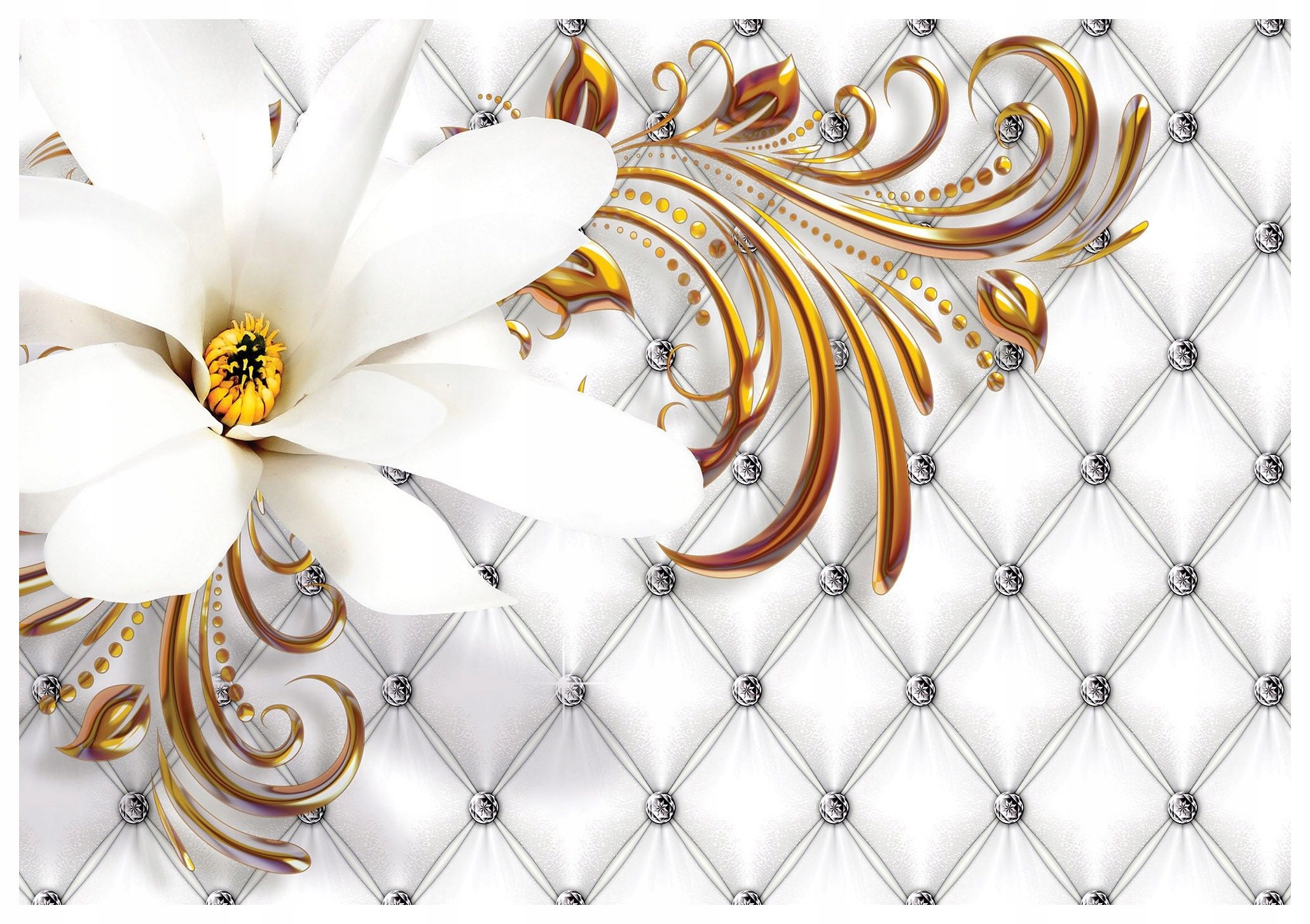 Vliesová fototapeta Bílá Magnolie Zlato Křišťál 350x250 lepidlo