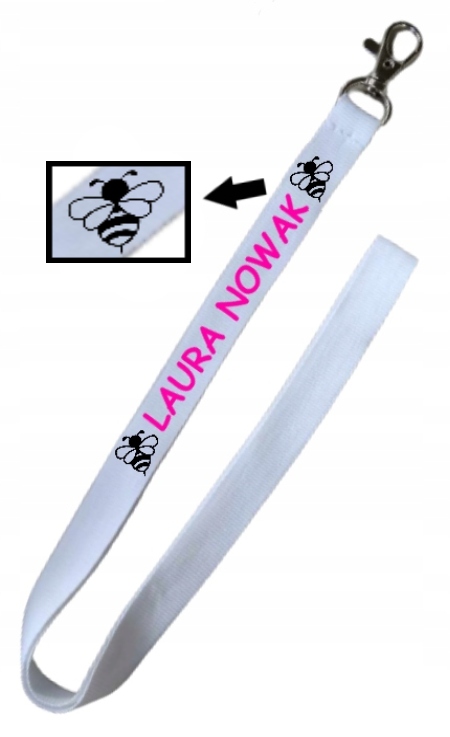 Smycz na klucze z nadrukiem DOWOLNY NAPIS - PSZCZÓŁKA - wiele wzorów
