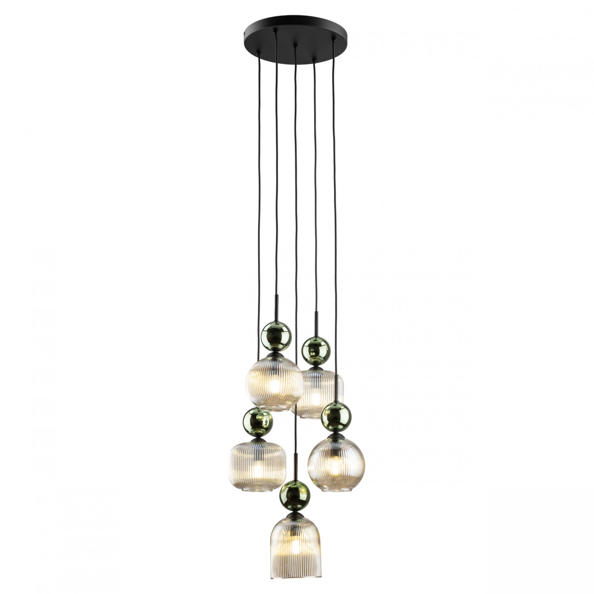 Lampa sufitowa wisząca na kole zielona do jadalni salonu Sophia 5 Cognac