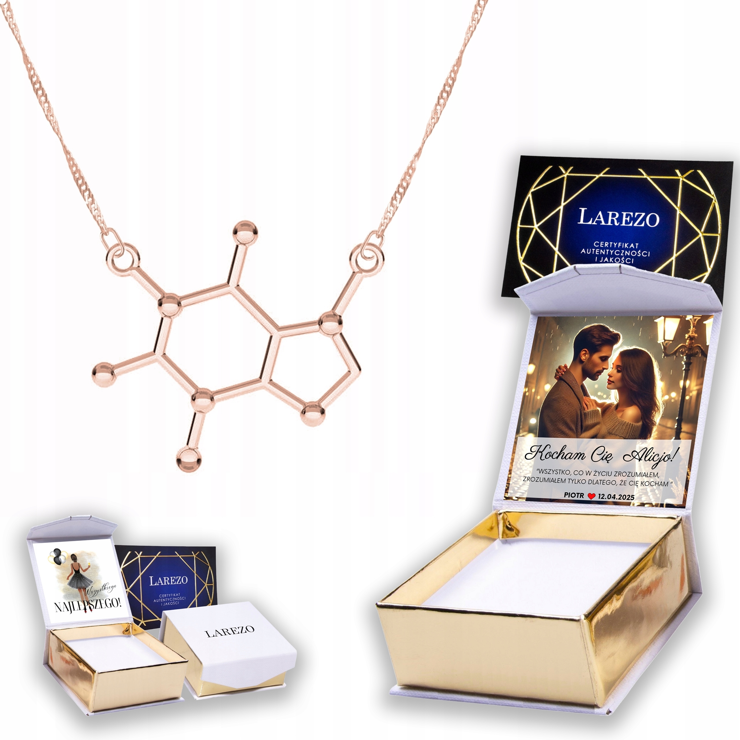 Pozlacený náhrdelník 925 s kofeinovým vzorem Kofein Káva Částice Potisk