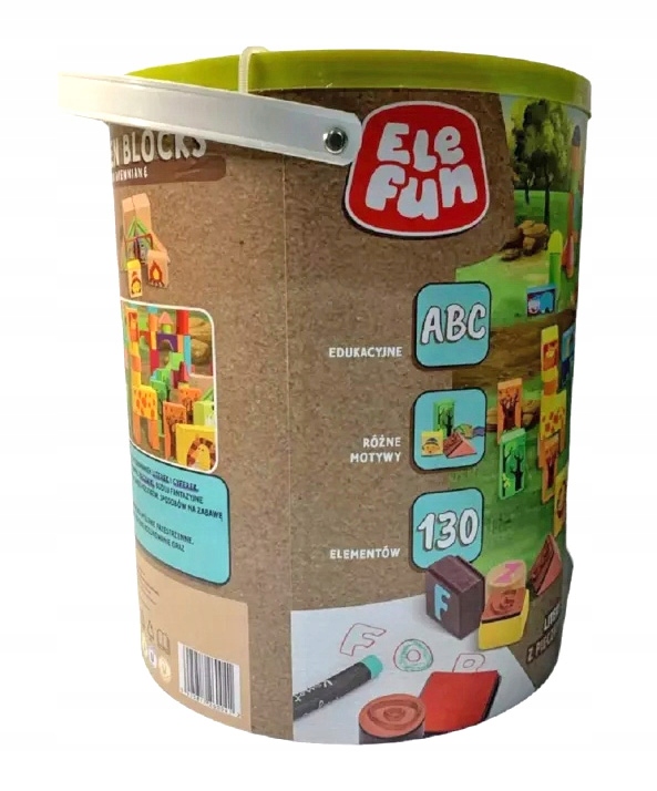 DREWNIANE O! KLOCKI LITERY Z PIECZĄTKAMI SAFARI Marka Elefun