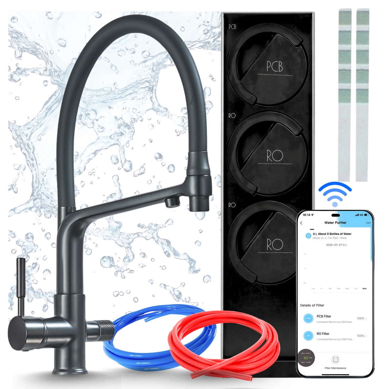 Vodný Filter Kuchynský Midea 800GPD Smart Reverzná Osmóza A Kohútik 3 Cestný