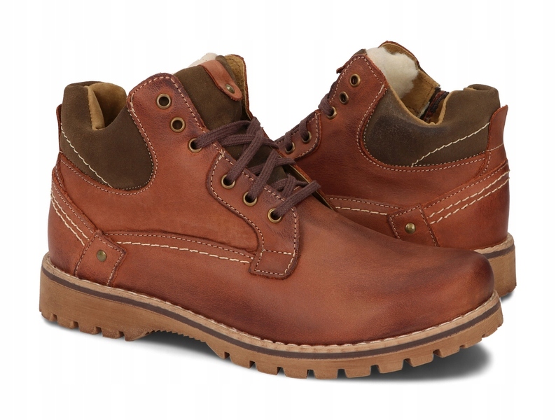 TRZEWIKI MĘSKIE BUTY OCIEPLANE SKÓRA 885 RUDY 43 Długość wkładki 28.5 cm