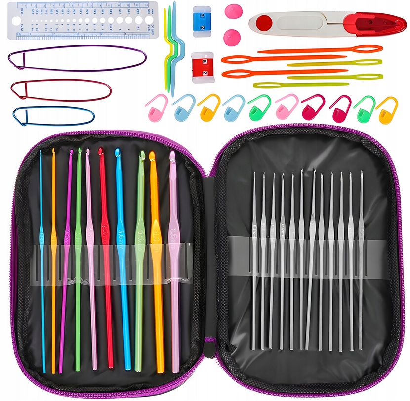 ZESTAW MINI WŁÓCZEK BAWEŁNIANYCH 24 SZT Szydełka w ETUI Z AKCESORIAMI Kod producenta 2542587