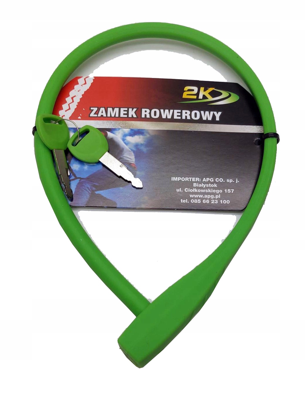 Zamknięcie rowerowe zapięcie na kluczyk pętla 10x600mm silikon zielony