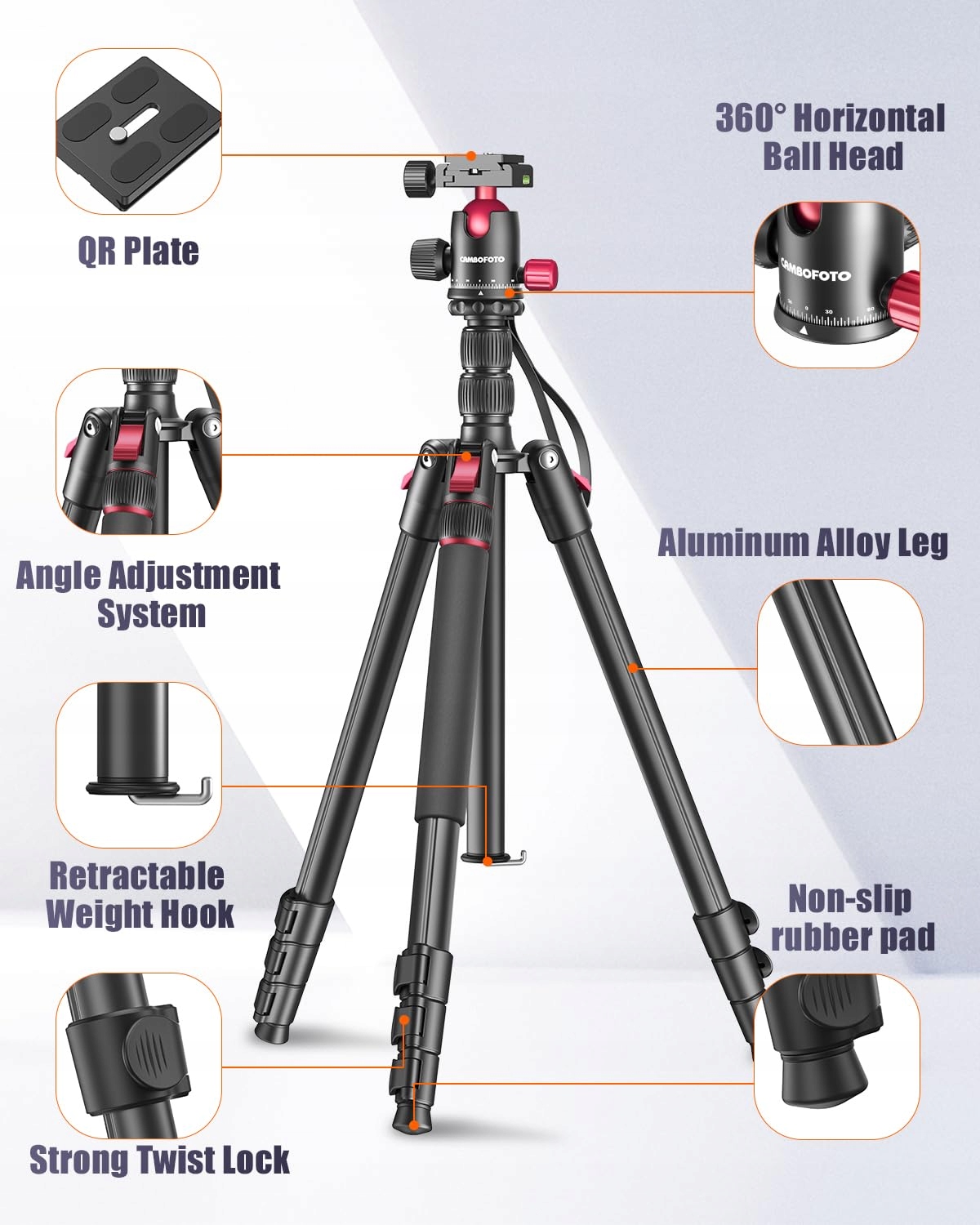 CAMBOFOTO Statyw Profesjonalny 188 cm Przenośny Statyw i Monopod 191 cm — miniatura 2