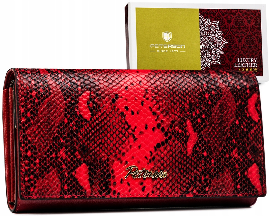 Portfel Peterson damski ochrona Rfid skóra naturalna pojemny rozbudowany