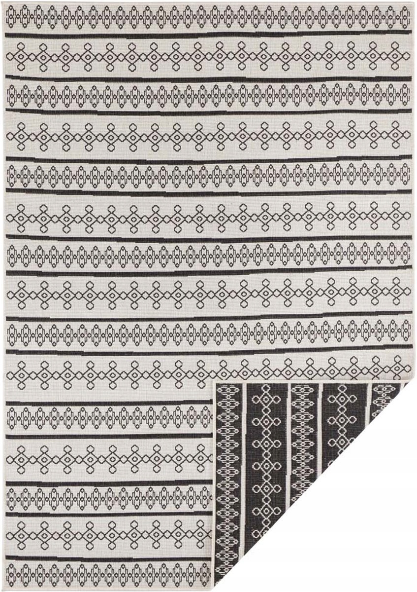 Černo krémový koberec, oboustranný, plochý, provázkový, 120 x 170 cm