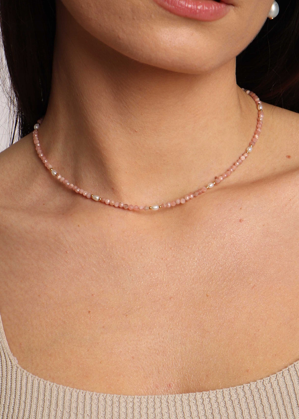 Náhrdelník Rodochrozit a přírodní perla