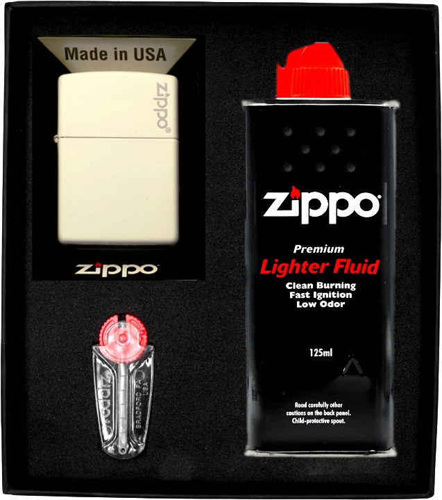 Sada Zippo Zapalovač White Matte Logo Dárkový No1