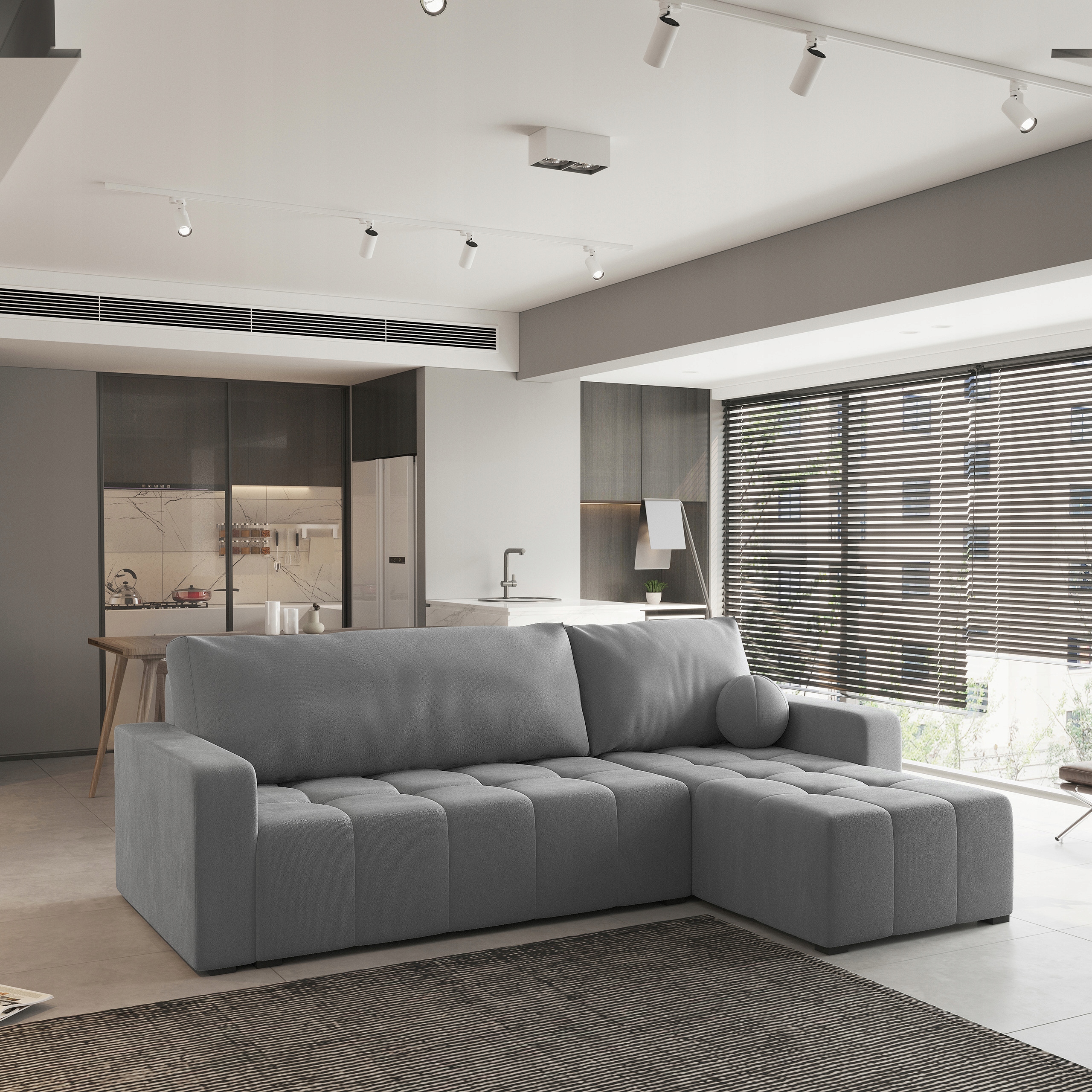 Rohová Sedací Souprava Volira Funkce spaní Klasická plyšová tkanina Šedá