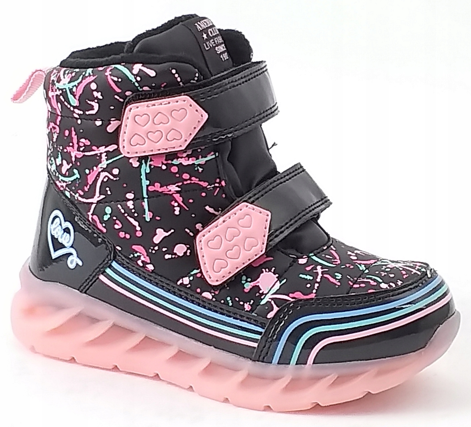 ŚNIEGOWCE AMERICAN CLUB ES140/23 CZARNE OCIEPLANE ŚWIECĄCA PODESZWA LED 27