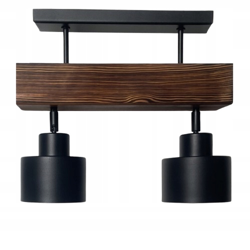 Lampa lustr dřevo silný trám 2xE27 Loft Černá drátěnka