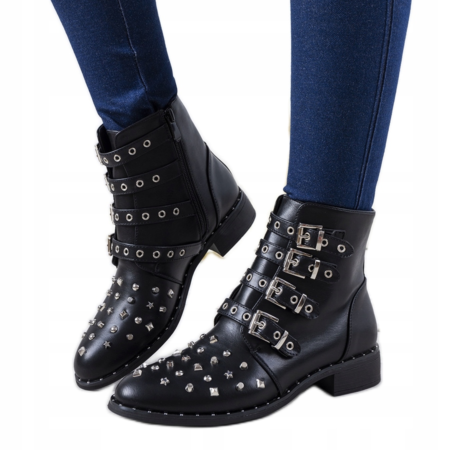

Czarne Skóra ekologiczna Buty Botki r.39