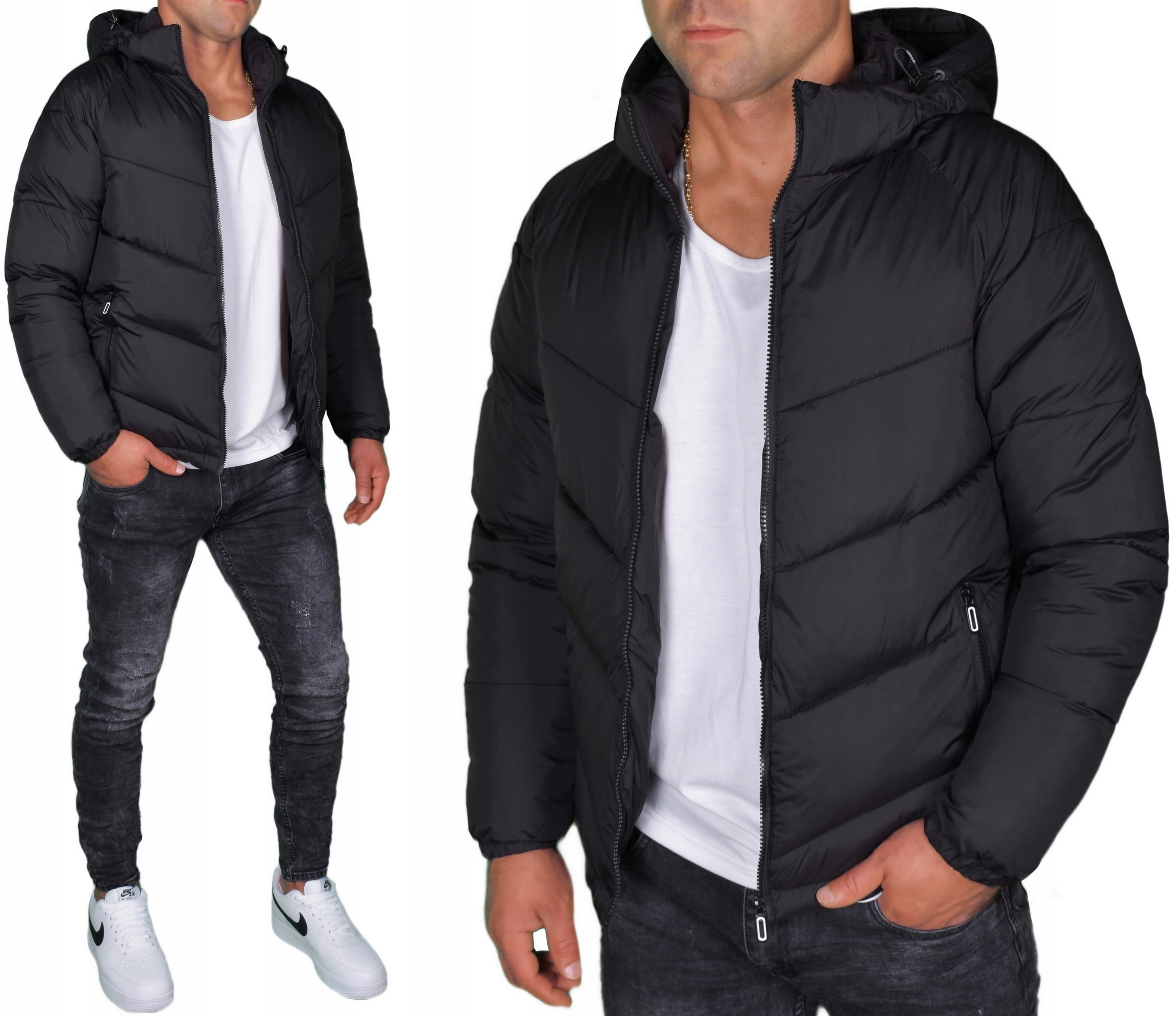 Zimní Pánská Prošívaná Péřová Bunda Kapuce