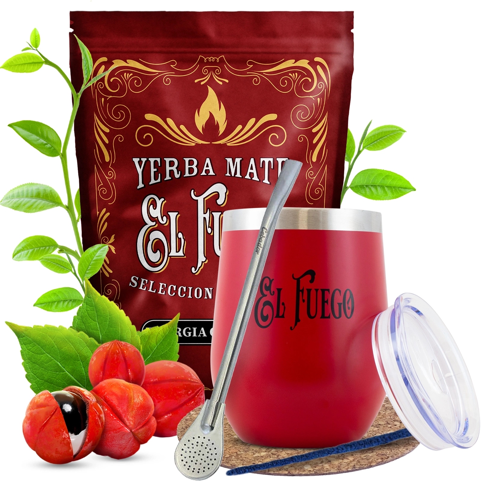 Levně Sada Yerba Mate El Fuego Energia Guarana 500 g Termální Matero TermoLid