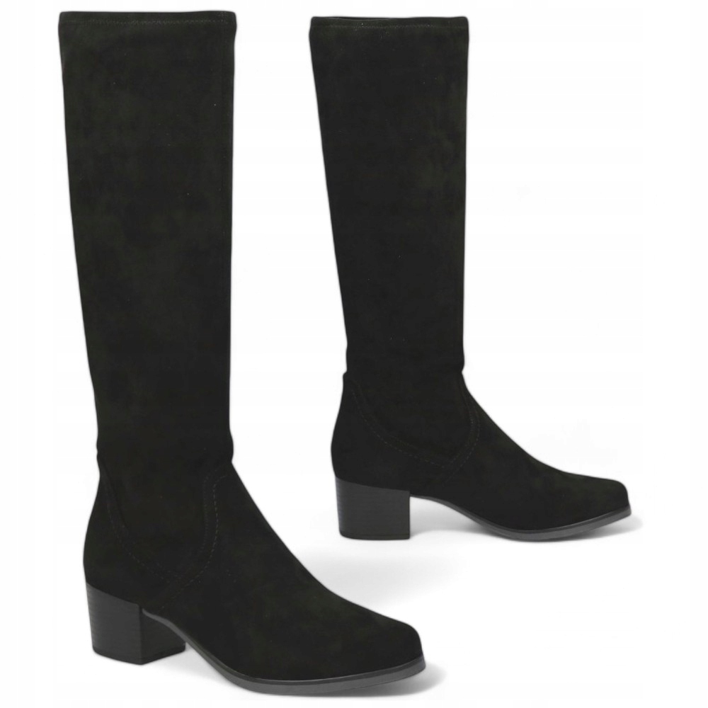 Semišové kozačky 38 Dámské na podpatku Elegantní Nazouvací Caprice Černé