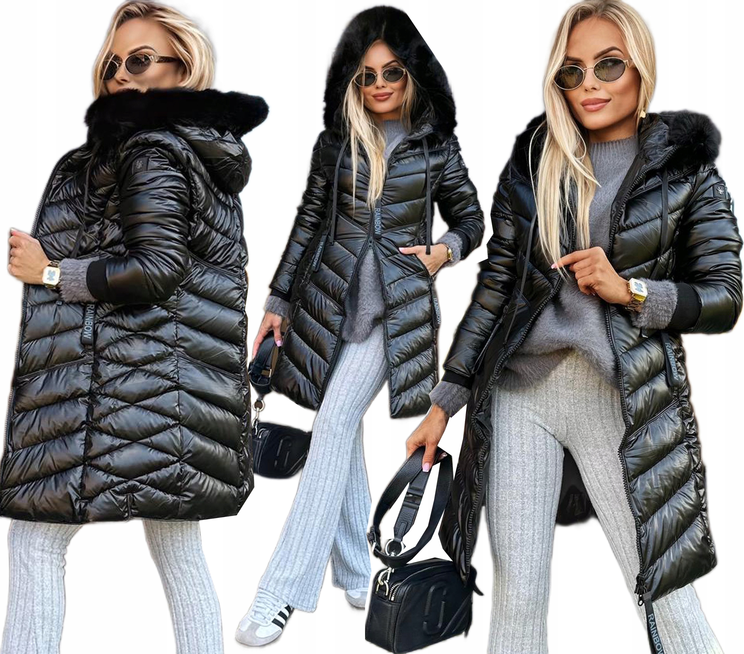 Silná teplá zimní dlouhá dámská prošívaná bunda kožíšek 42 plechovek Mirella