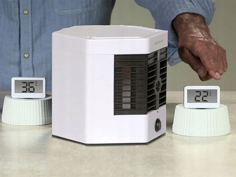 MAŁY PRZENOŚNY KLIMATYZER USB NA WODĘ 3W1 KLIMATOR DO DOMU WENTYLATOR Moc 8 W