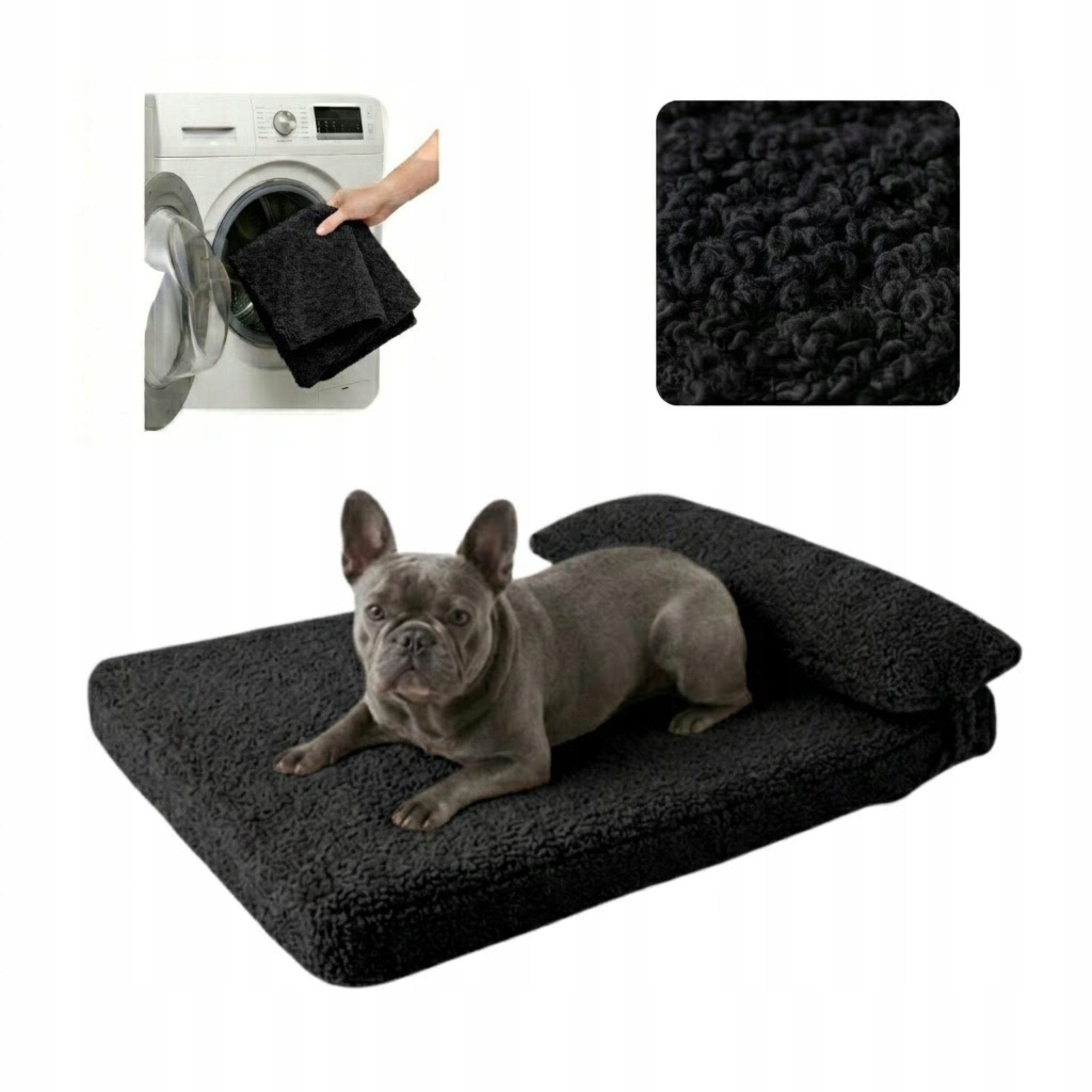 Levně Pelíšek Pro Psa Matrace Černé Bouclé Rozměr 50x70 CM Lehátko S Polštářkem