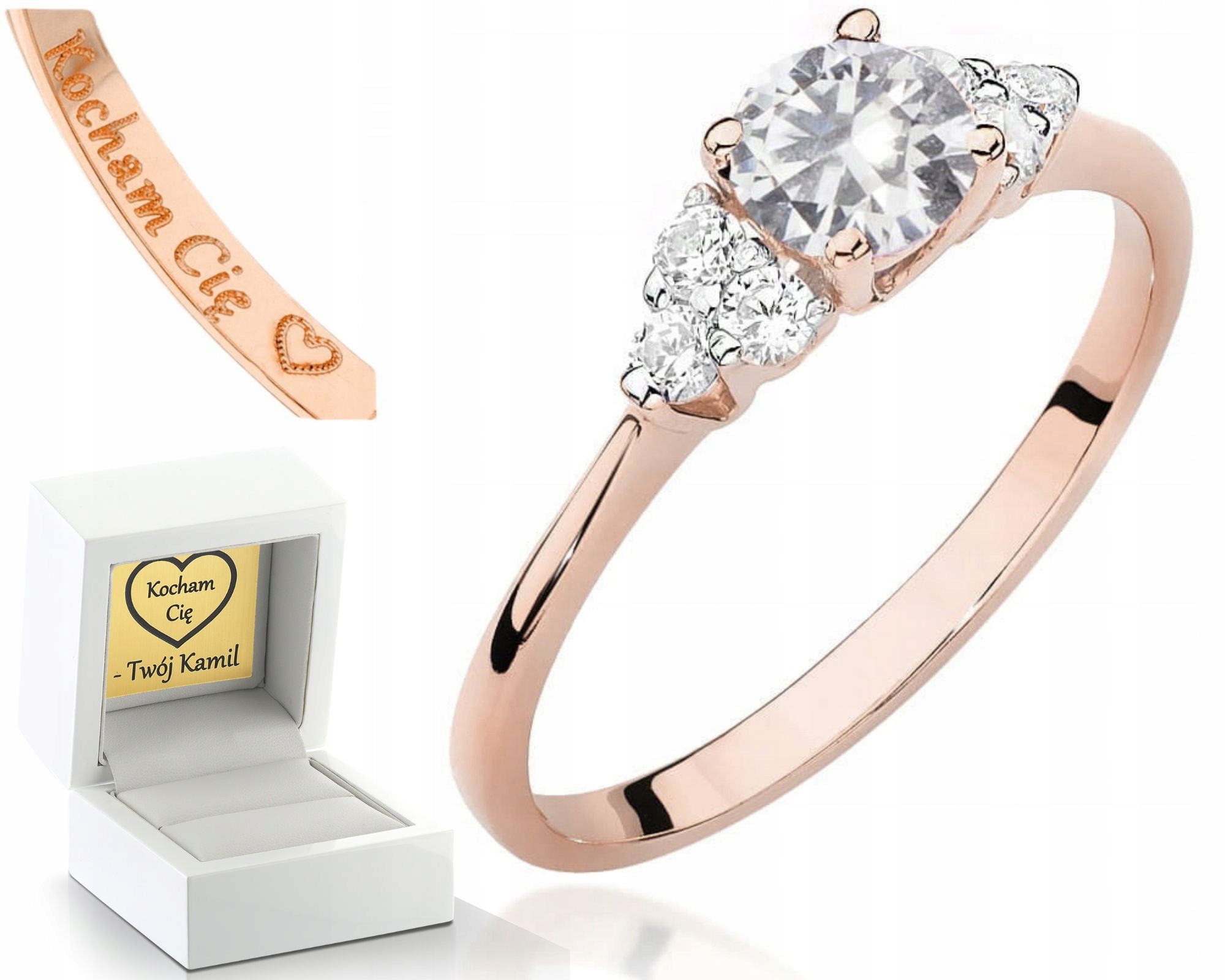 Růžové Zlato Prstýnek Bílý Zásnubní Safír 585 Gravírování