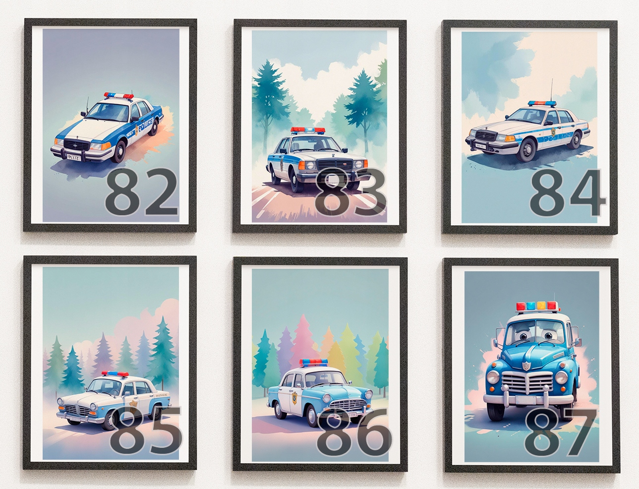 3 OBRAZKI DO POKOJU DZIECIĘCEGO A4 PLAKATY POLICJA BOHO PREZENT IMIE Kod producenta OD