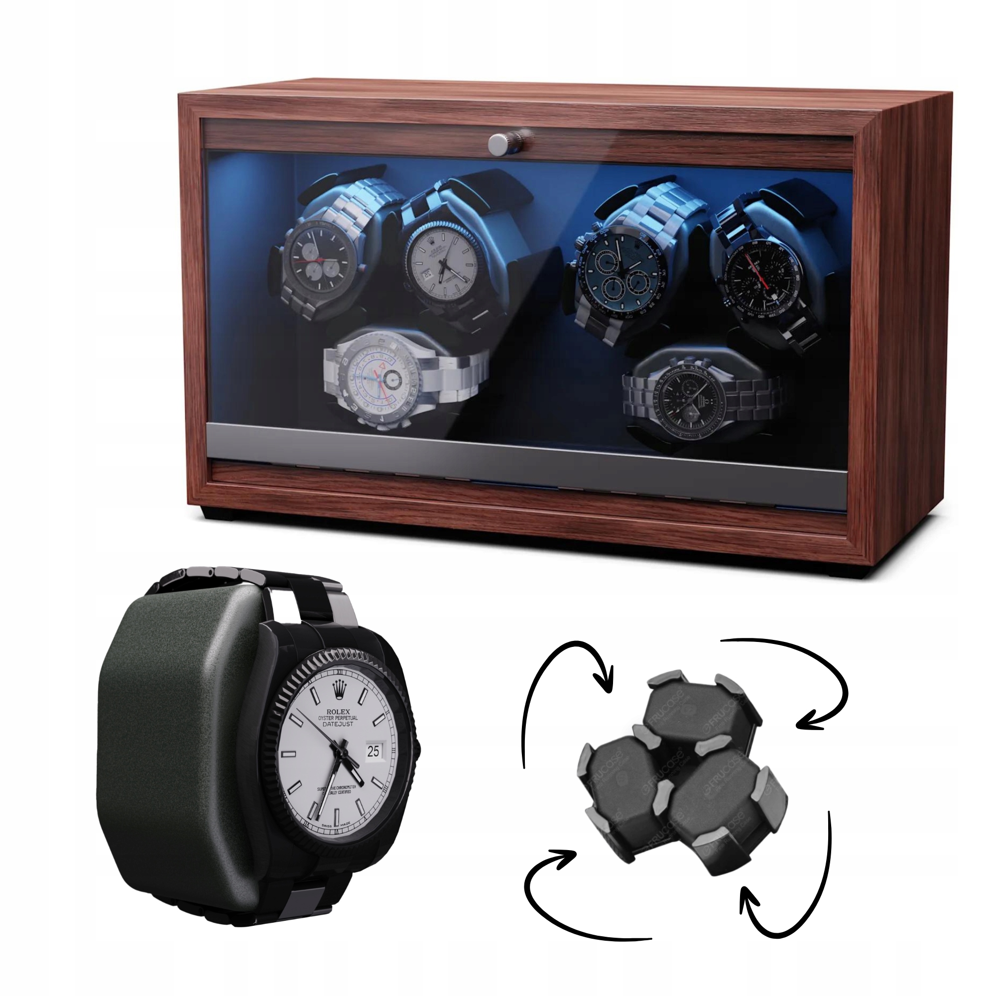 Rotomat Na Hodinky 6 Hodinek, Dřevěná Otočná Krabička