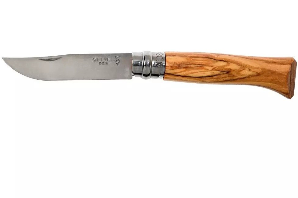 Nůž Opinel No 8 Luxury Olivové dřevo Kožená Pouzdro v krabičce