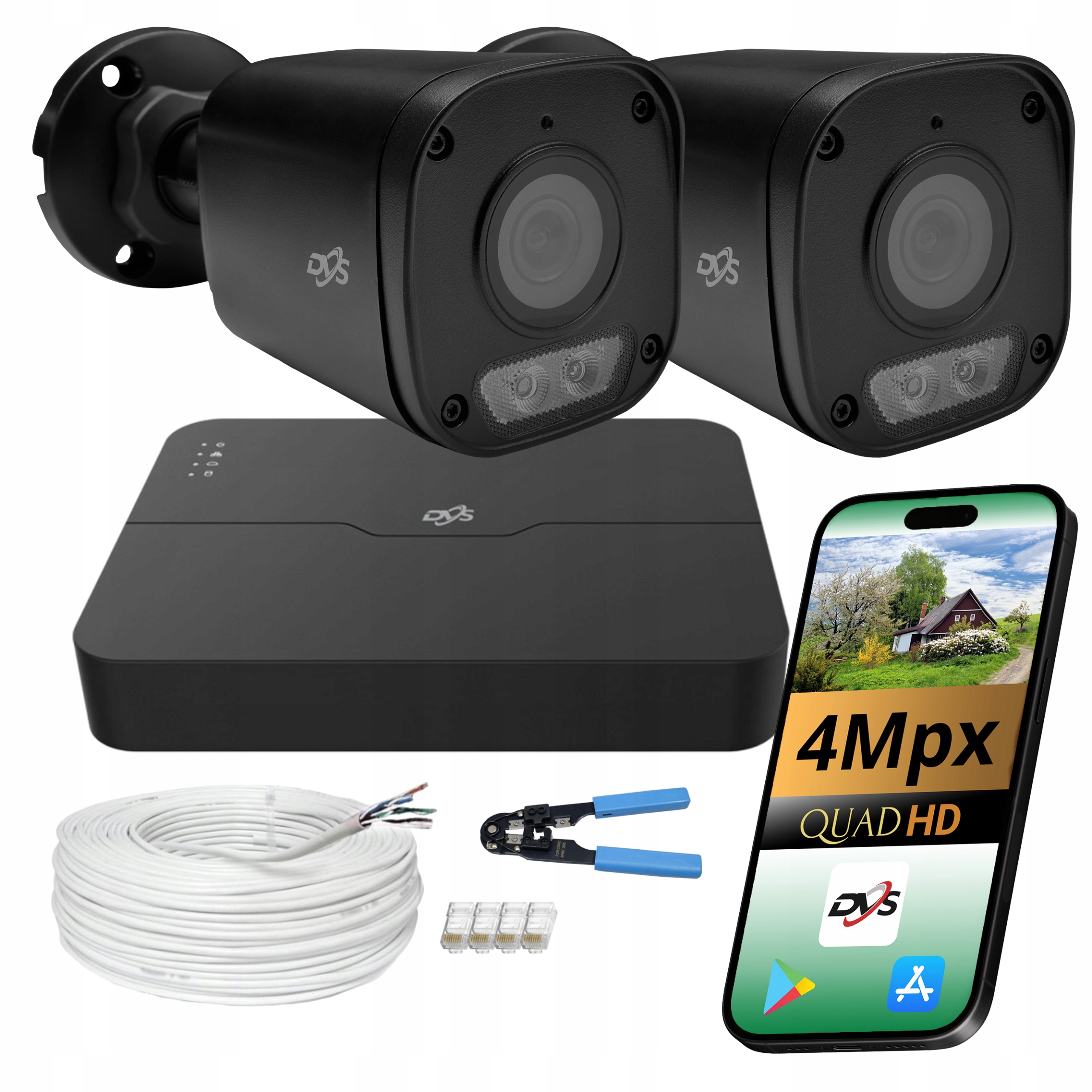 Ip PoE monitorovací systém se 2 kamerami 4Mpx Dual Light černý s aplikací