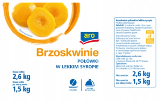 Levně aro Broskve půlené v sirupu 2,6 kg