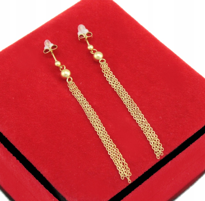

Kolczyki Złote Długie Łańcuszki Kulki Stal 316 L